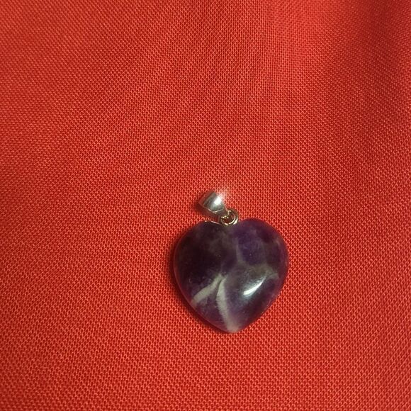 Bi-color Amethyst Crystal Heart Sterling Silver Pendant - Picture 6 of 7